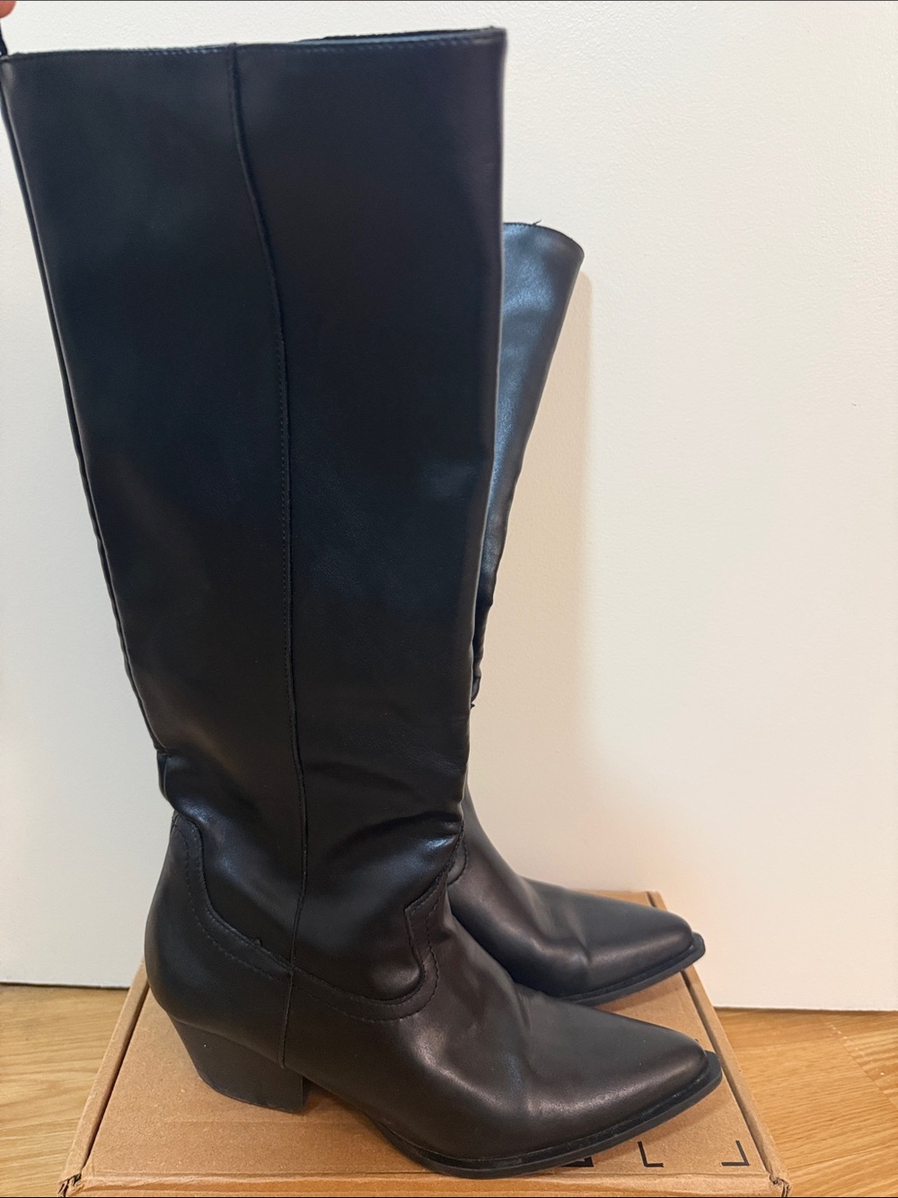 Zara Black Over-the-Knee Pointed-Toe Vegan Leather Boots